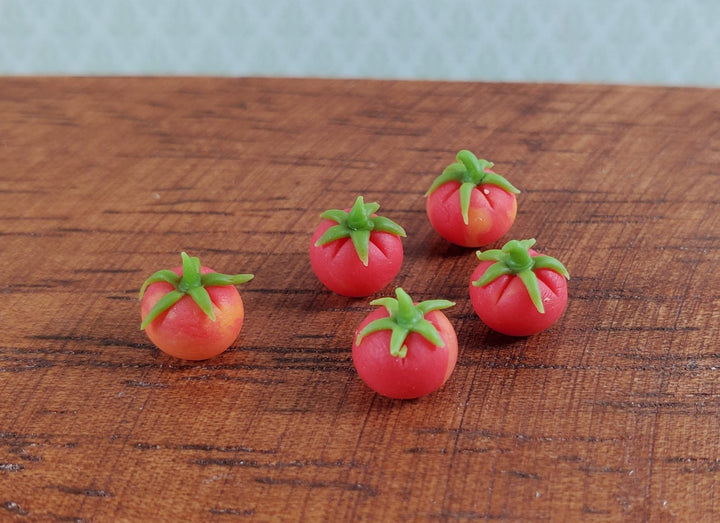 Dollhouse Red Tomatoes Green Stems 5 Pieces 1:12 Scale Miniature Food Vegetables - Miniature Crush