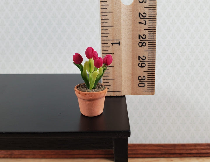 Dollhouse Red Tulips in Terra Cotta Planter 1:12 Scale Miniature Flowers - MiniatureCrush