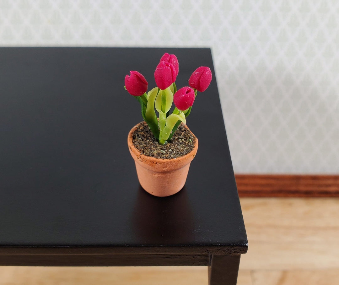 Dollhouse Red Tulips in Terra Cotta Planter 1:12 Scale Miniature Flowers - MiniatureCrush