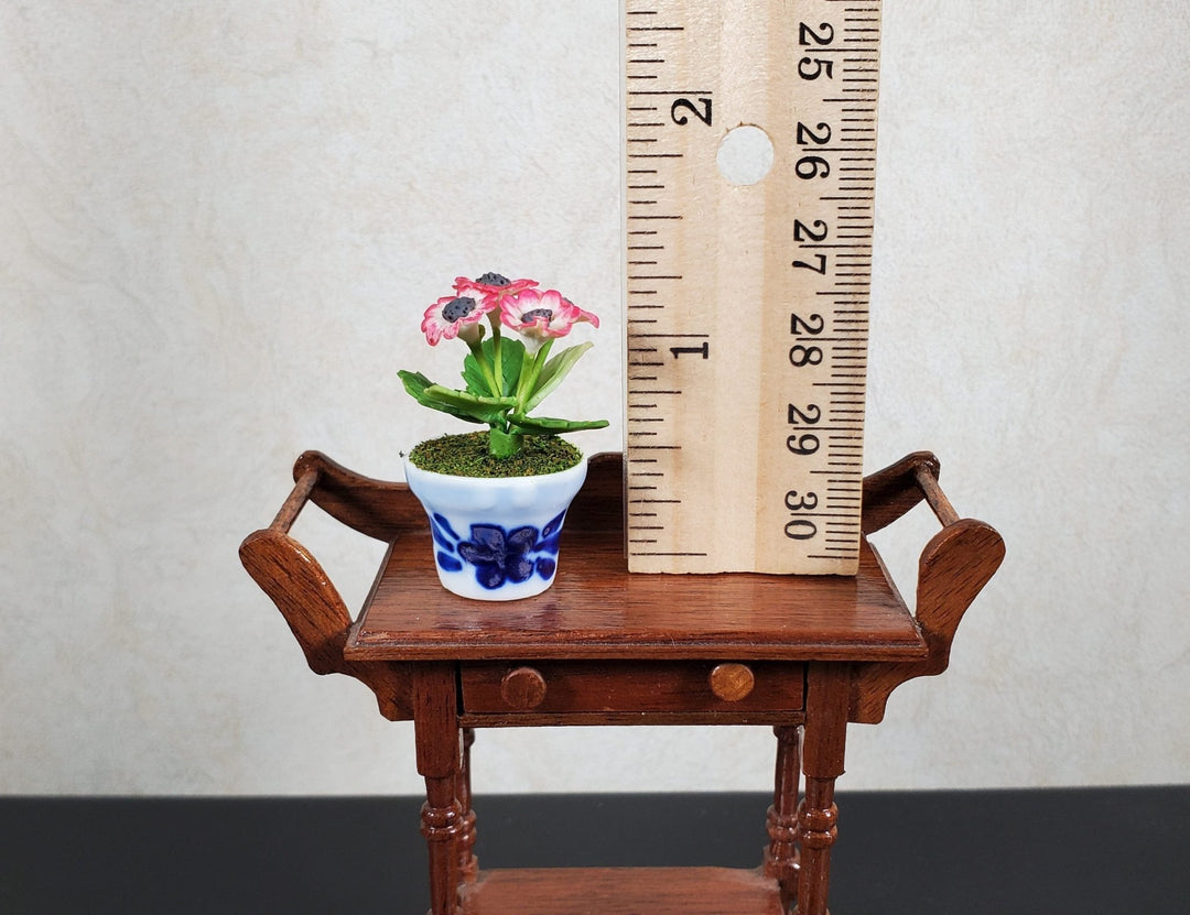 Dollhouse Red & White Anemone in Blue & White Ceramic Pot 1:12 Scale Miniature - MiniatureCrush