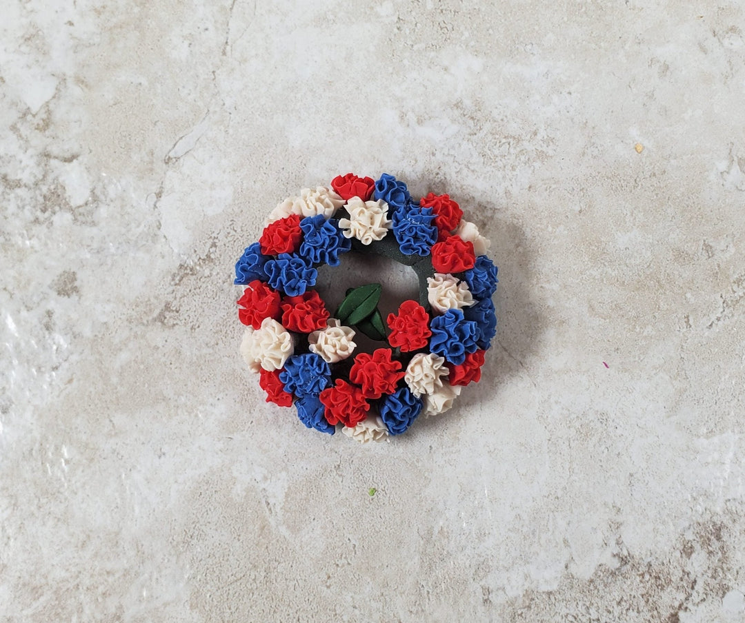 Dollhouse Red White & Blue Carnations Wreath 1:12 Scale Miniature - MiniatureCrush