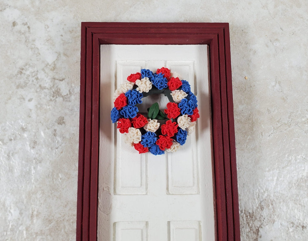 Dollhouse Red White & Blue Carnations Wreath 1:12 Scale Miniature - MiniatureCrush