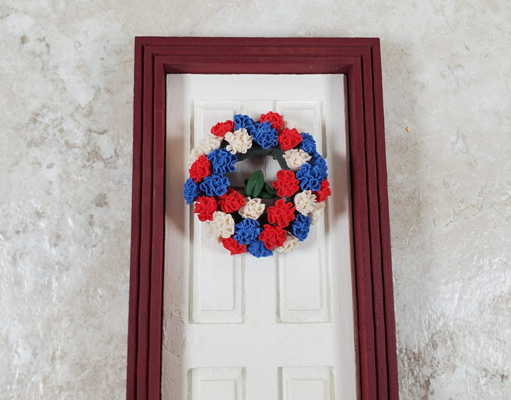 Dollhouse Red White & Blue Carnations Wreath 1:12 Scale Miniature - MiniatureCrush