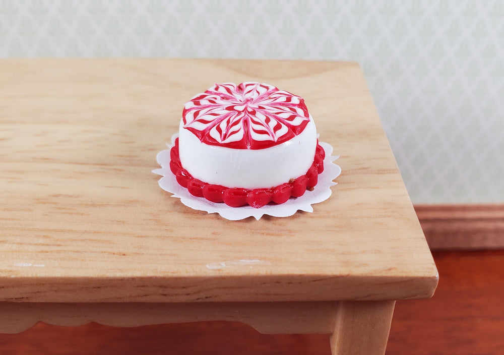 Dollhouse Red & White Round Swirl Cake 1:12 Scale Miniature Food Prop Dessert - MiniatureCrush