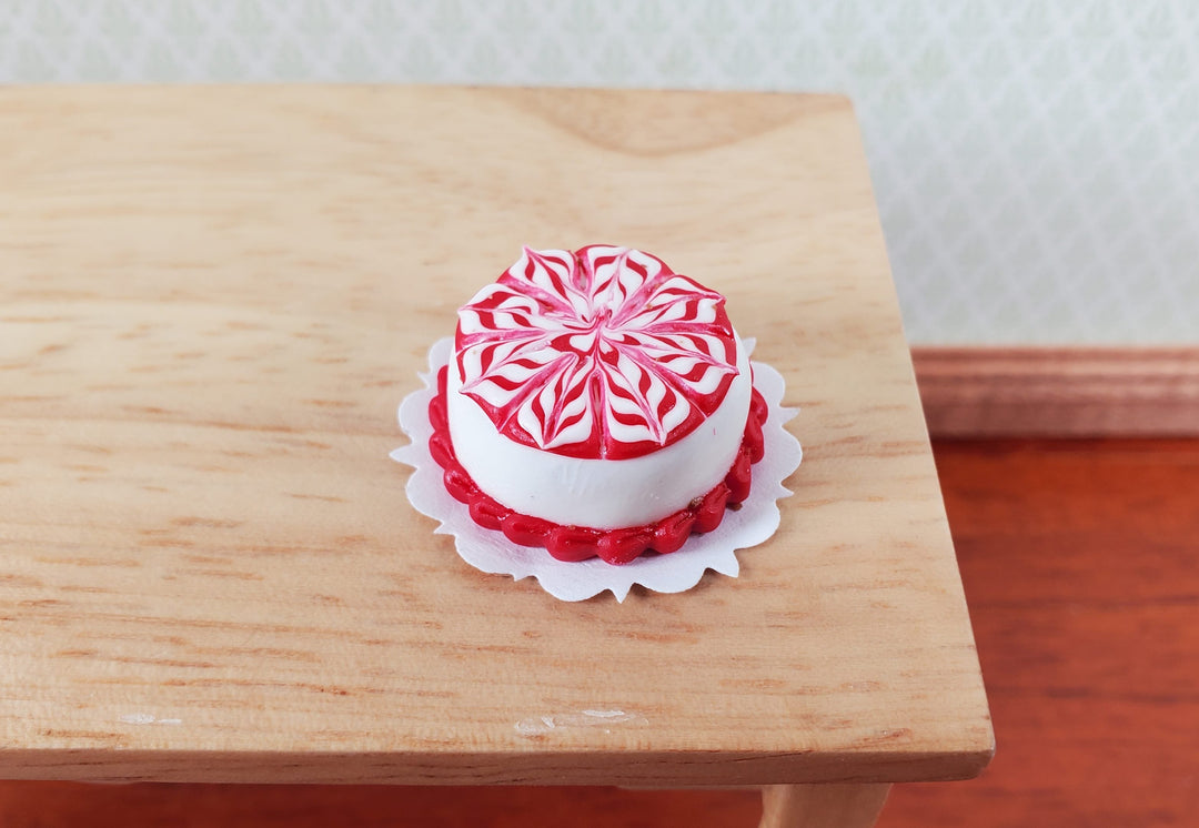 Dollhouse Red & White Round Swirl Cake 1:12 Scale Miniature Food Prop Dessert - MiniatureCrush