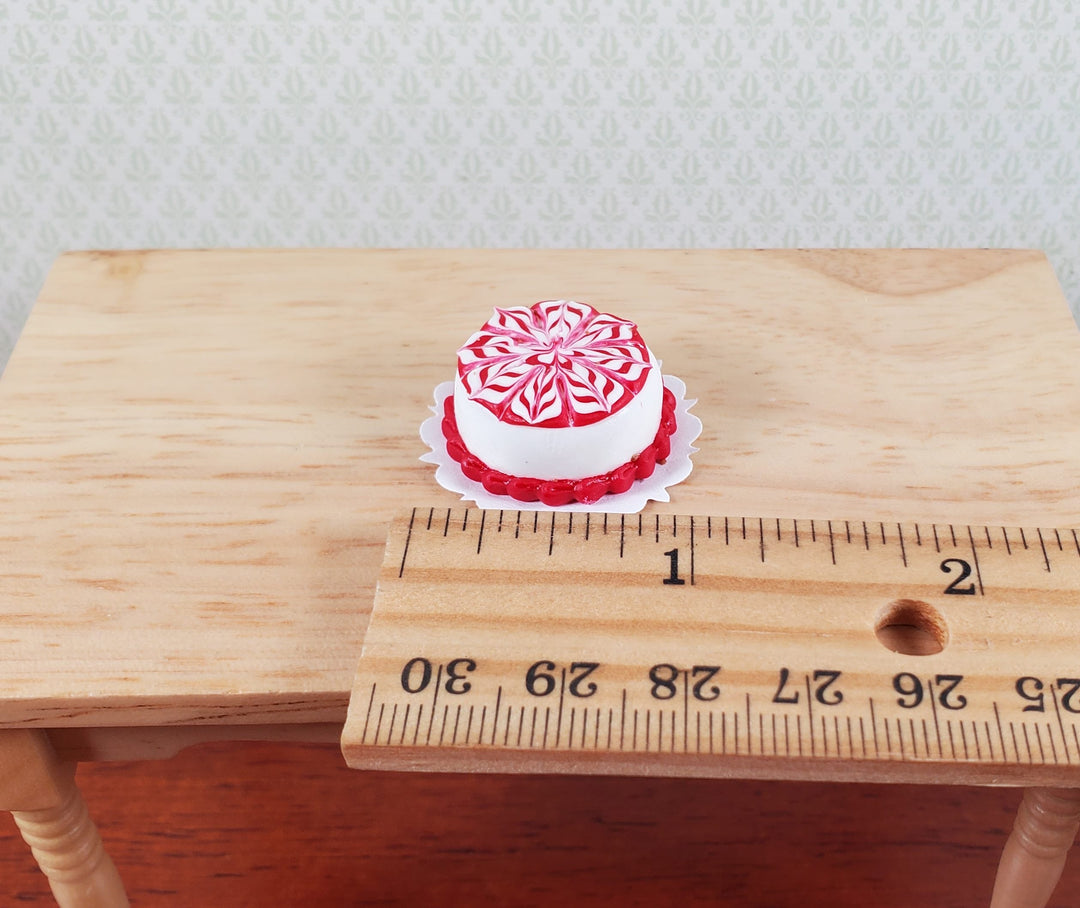 Dollhouse Red & White Round Swirl Cake 1:12 Scale Miniature Food Prop Dessert - MiniatureCrush