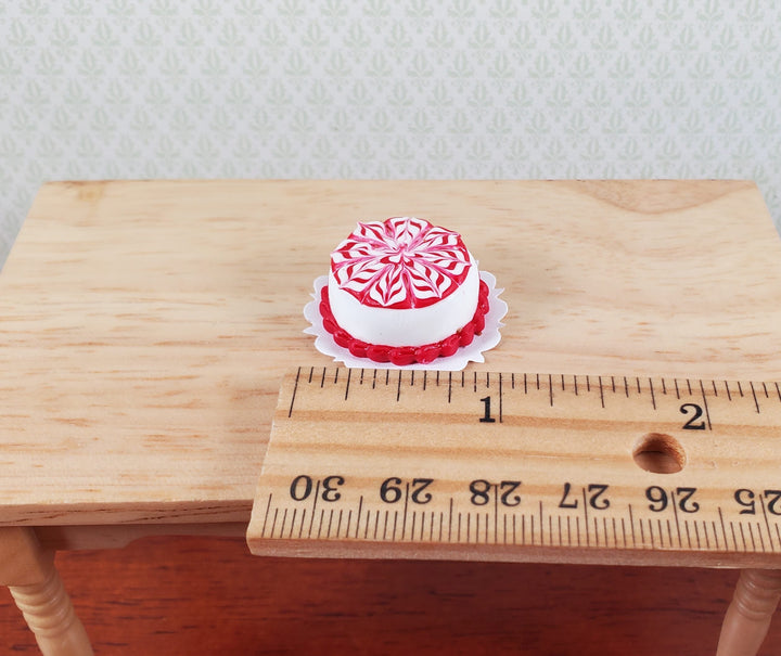 Dollhouse Red & White Round Swirl Cake 1:12 Scale Miniature Food Prop Dessert - MiniatureCrush