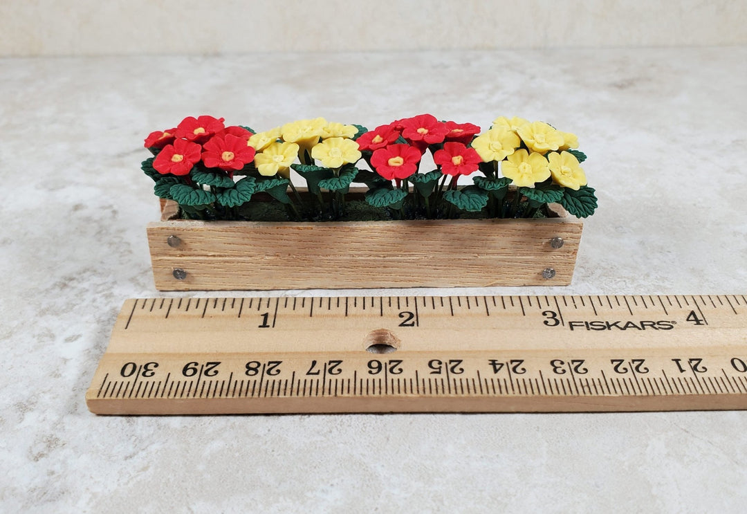 Dollhouse Red & Yellow Flowers in 3.25" Window Box Planter 1:12 Scale Miniature - MiniatureCrush