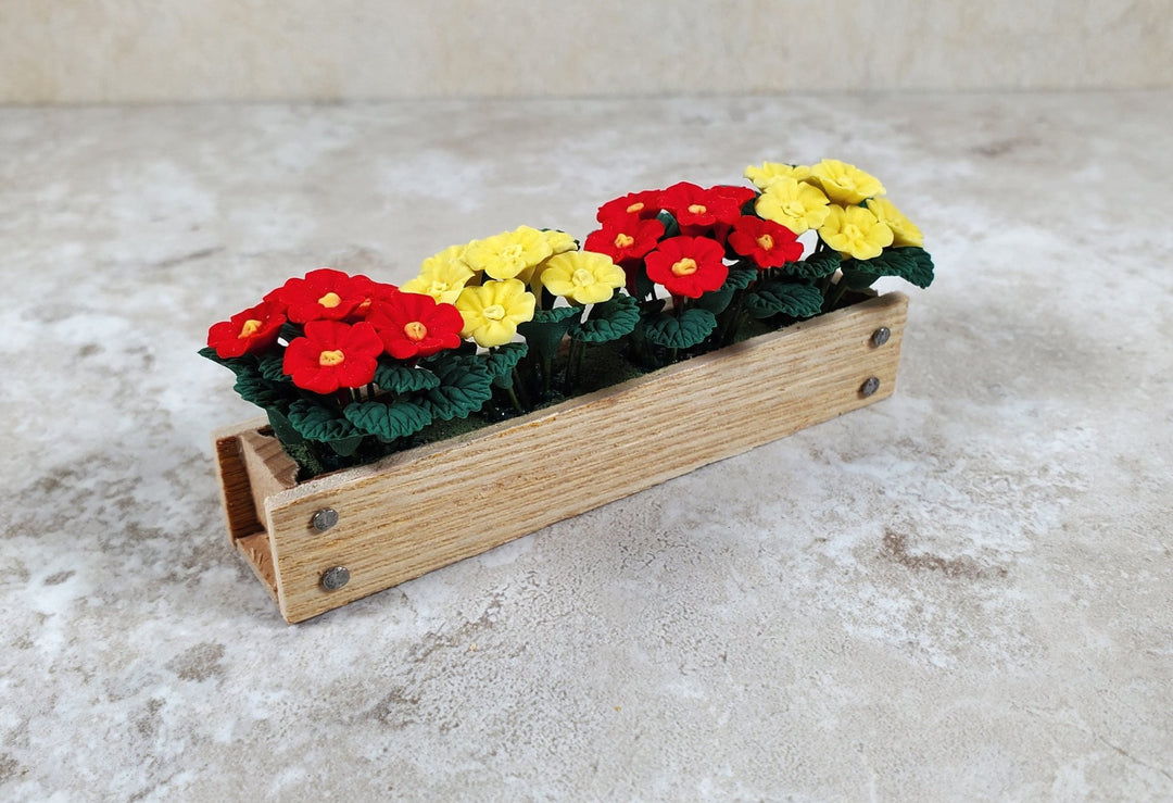 Dollhouse Red & Yellow Flowers in 3.25" Window Box Planter 1:12 Scale Miniature - MiniatureCrush