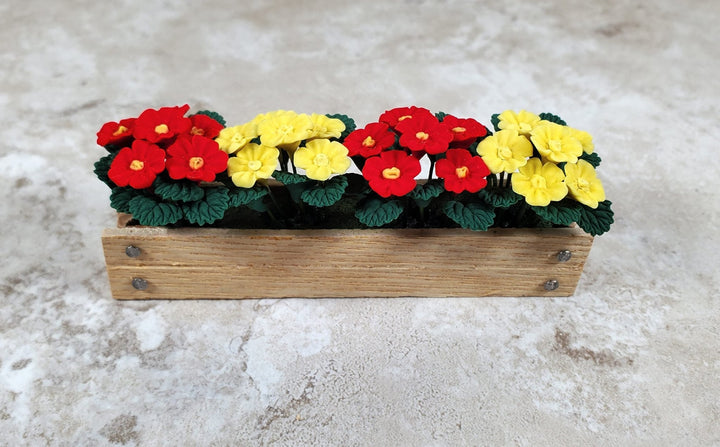 Dollhouse Red & Yellow Flowers in 3.25" Window Box Planter 1:12 Scale Miniature - MiniatureCrush