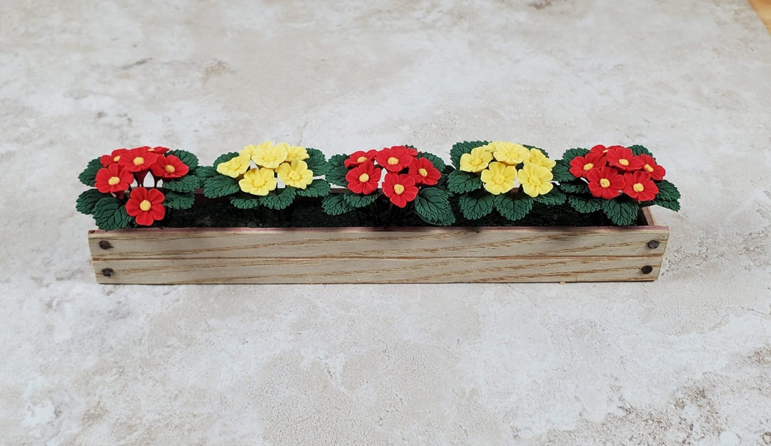 Dollhouse Red & Yellow Flowers in a 5.5" Window Box Planter 1:12 Scale Miniature - MiniatureCrush