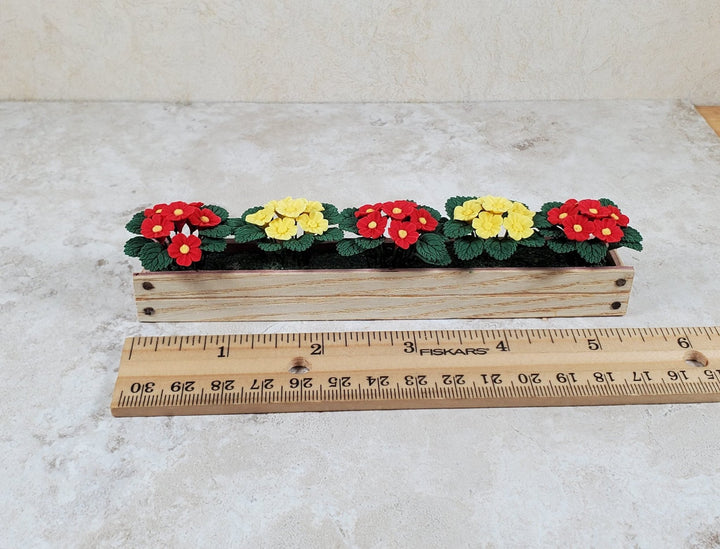 Dollhouse Red & Yellow Flowers in a 5.5" Window Box Planter 1:12 Scale Miniature - MiniatureCrush