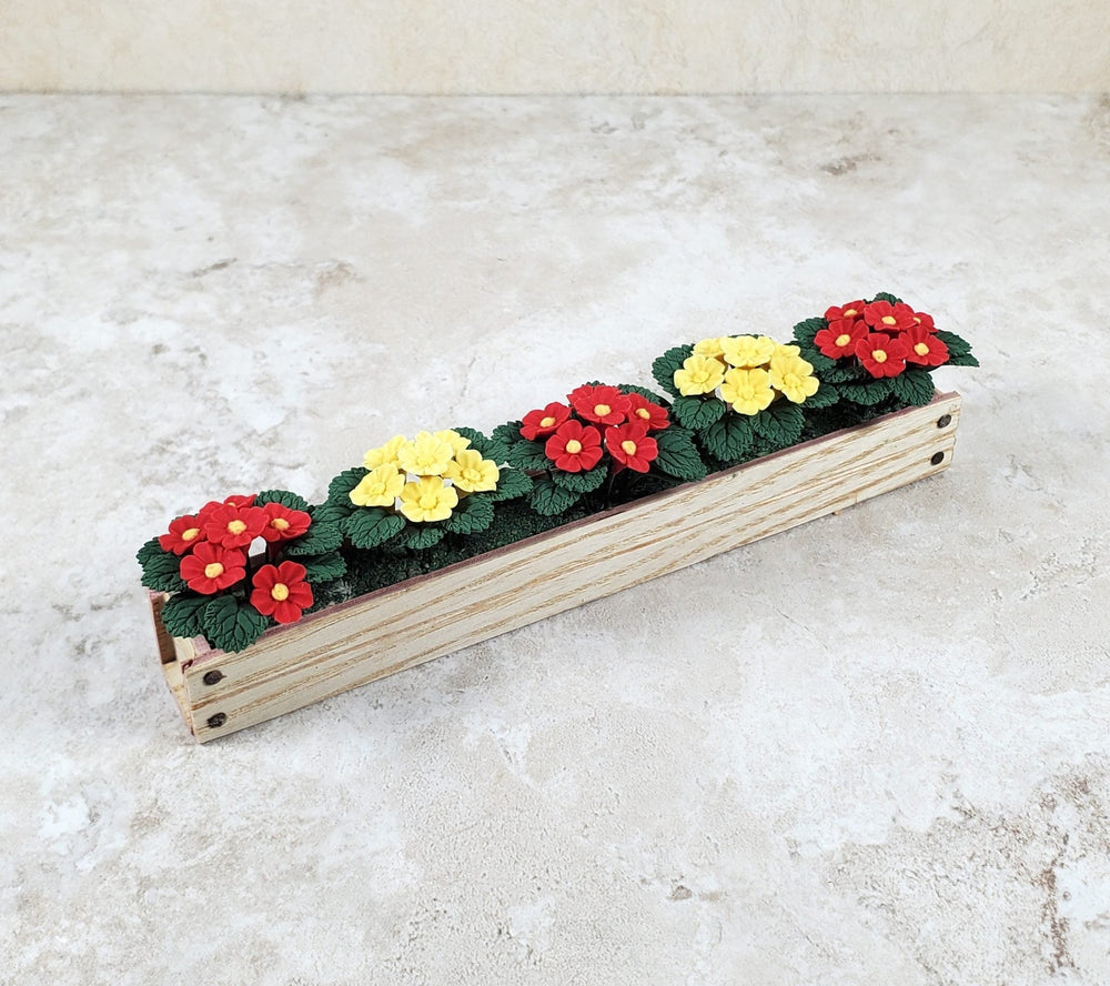 Dollhouse Red & Yellow Flowers in a 5.5" Window Box Planter 1:12 Scale Miniature - MiniatureCrush