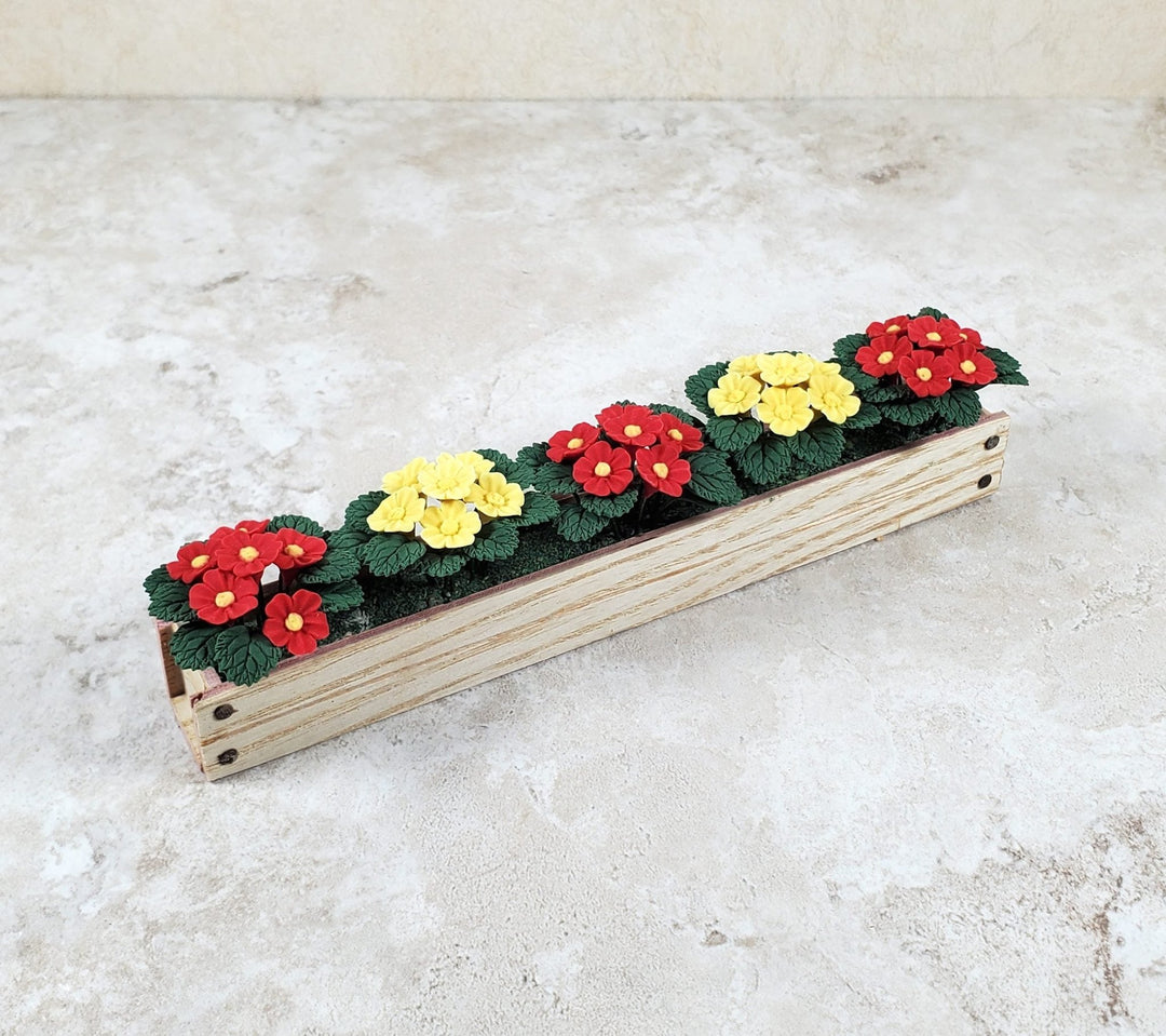 Dollhouse Red & Yellow Flowers in a 5.5" Window Box Planter 1:12 Scale Miniature - MiniatureCrush