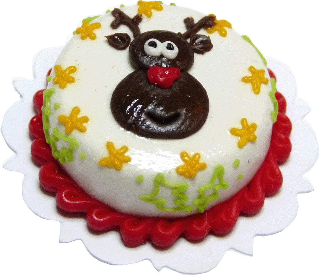 Dollhouse Reindeer Christmas Cake 1:12 Scale Miniature Dessert Food - MiniatureCrush