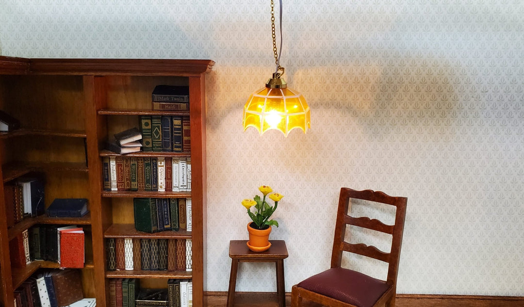 Dollhouse Retro Ceiling Light Amber Shade 1:12 Scale Miniature 12 Volt with Plug - MiniatureCrush