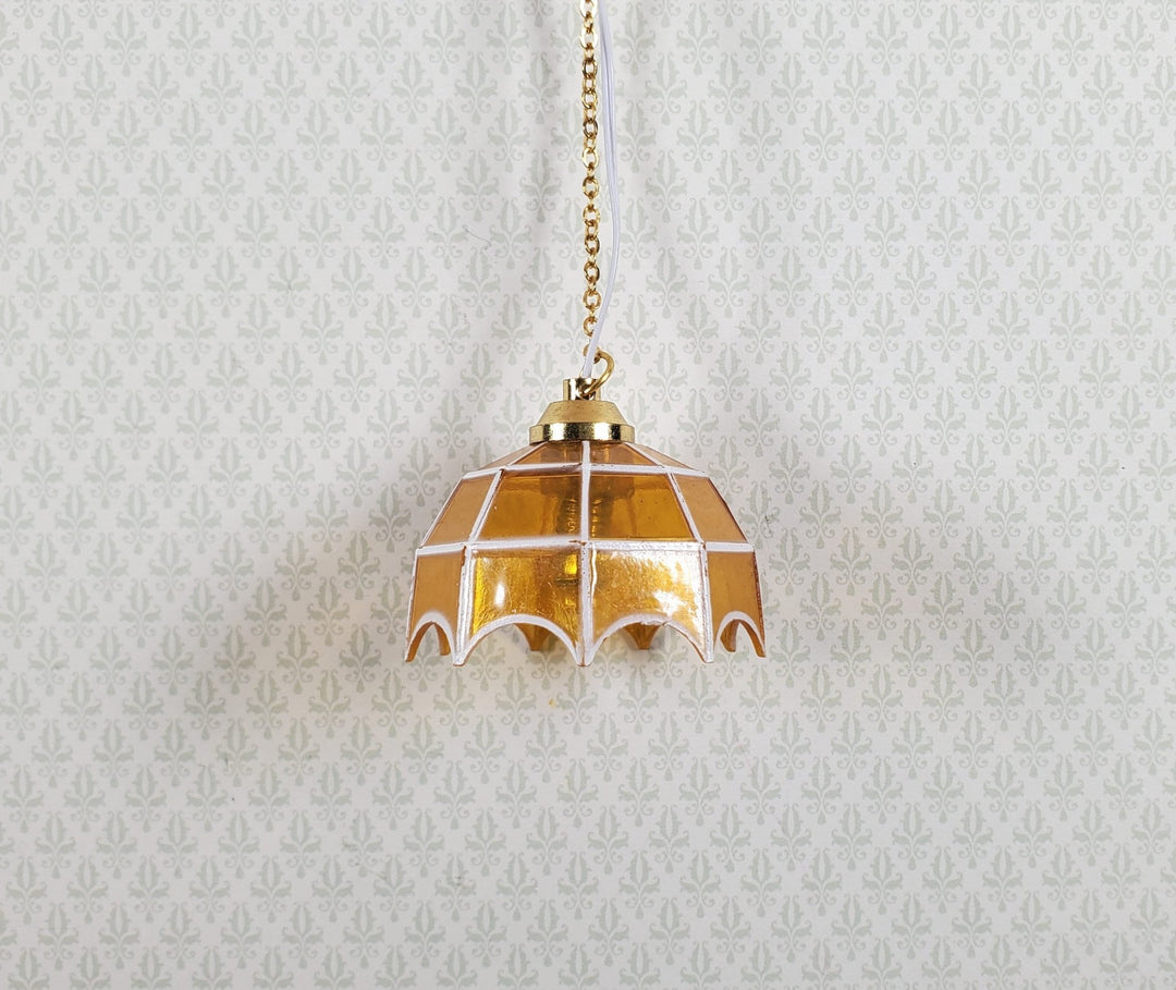 Dollhouse Retro Ceiling Light Amber Shade 1:12 Scale Miniature 12 Volt with Plug - MiniatureCrush