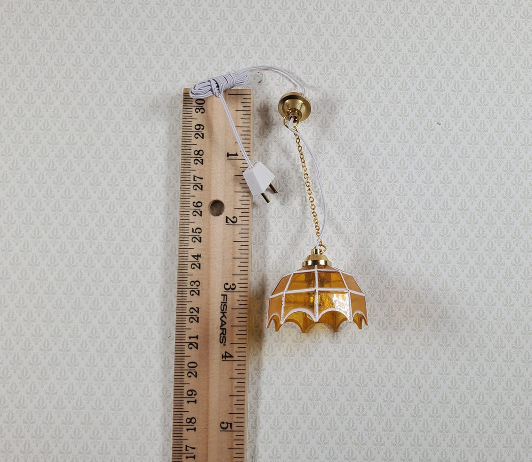 Dollhouse Retro Ceiling Light Amber Shade 1:12 Scale Miniature 12 Volt with Plug - MiniatureCrush
