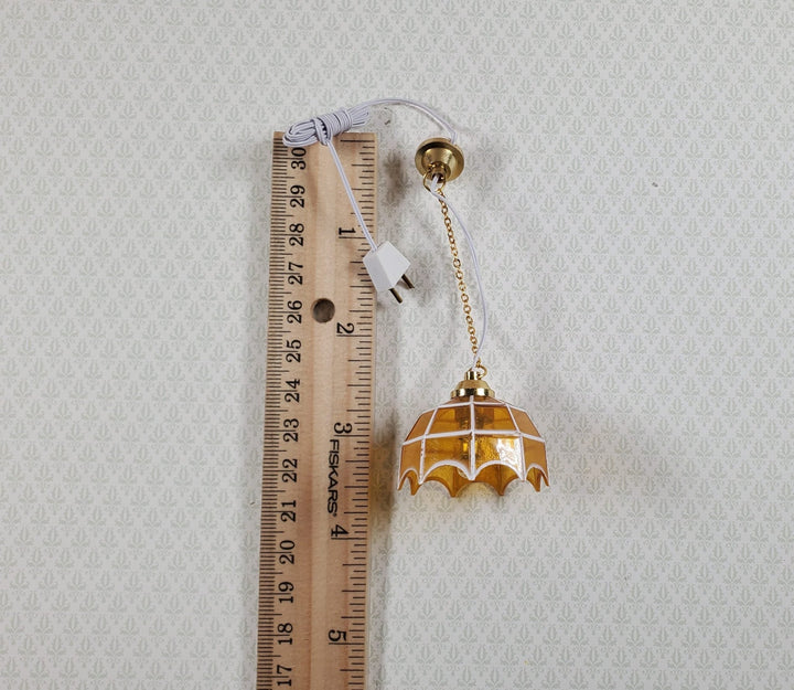 Dollhouse Retro Ceiling Light Amber Shade 1:12 Scale Miniature 12 Volt with Plug - MiniatureCrush