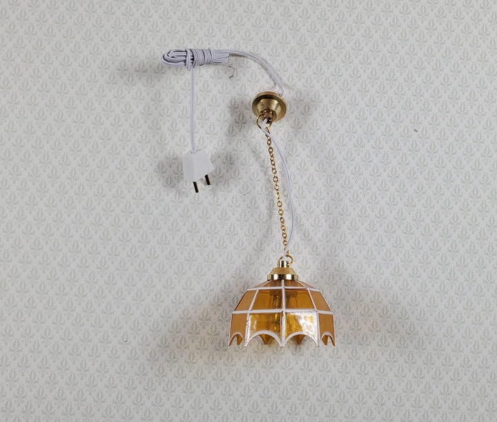 Dollhouse Retro Ceiling Light Amber Shade 1:12 Scale Miniature 12 Volt with Plug - MiniatureCrush