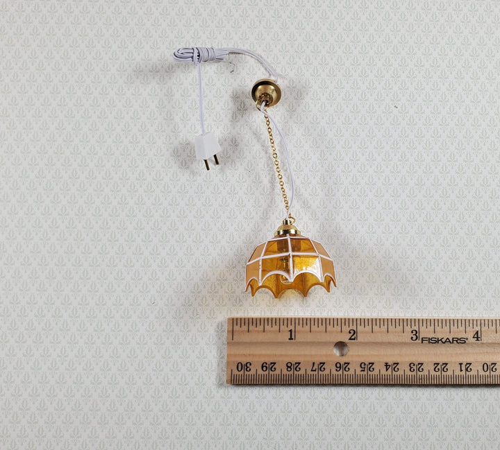 Dollhouse Retro Ceiling Light Amber Shade 1:12 Scale Miniature 12 Volt with Plug - MiniatureCrush