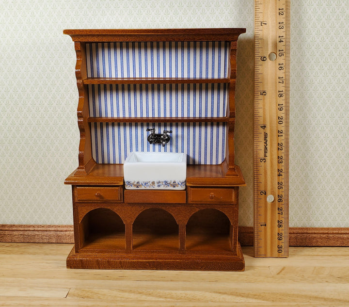 Dollhouse Reutter Sink Cabinet Walnut Blue Onion 1:12 Scale Miniature Kitchen - MiniatureCrush
