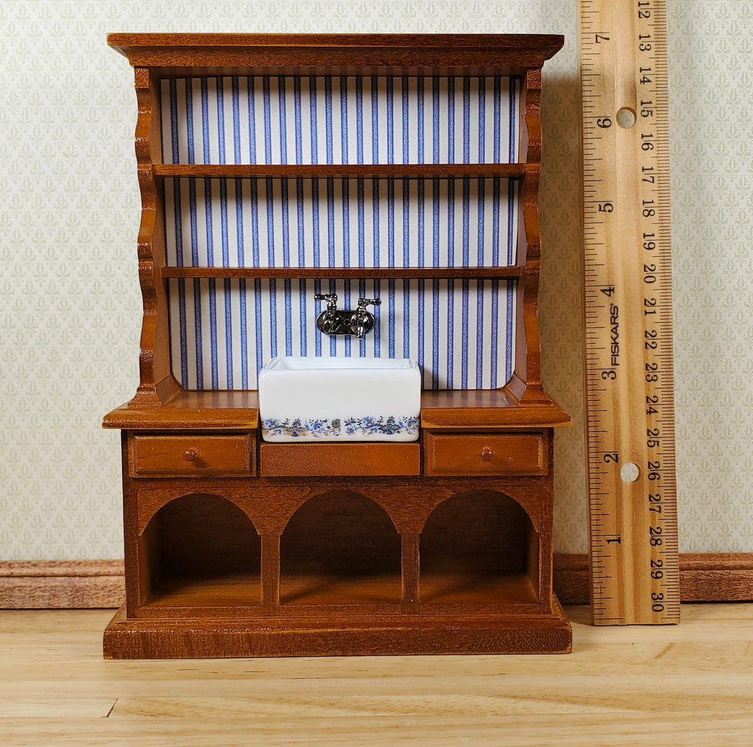 Dollhouse Reutter Sink Cabinet Walnut Blue Onion 1:12 Scale Miniature Kitchen - MiniatureCrush