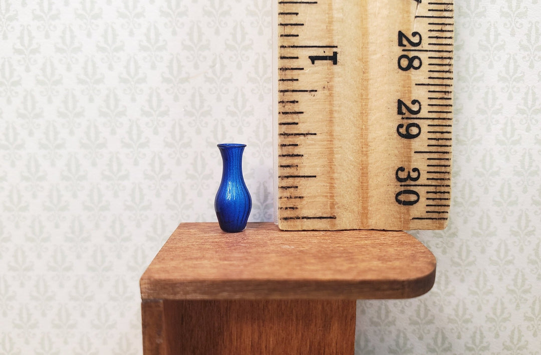Dollhouse Ridged Blue Glass Bud Vase 1:12 Scale Miniature Flowers Decor - MiniatureCrush