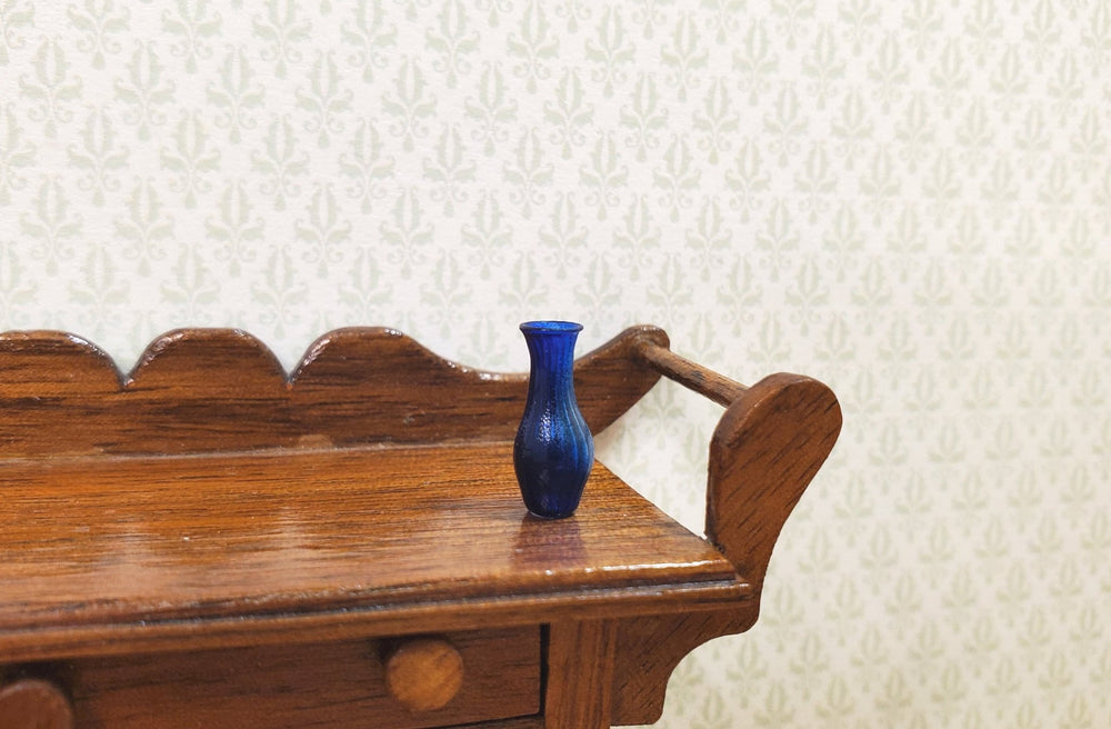 Dollhouse Ridged Blue Glass Bud Vase 1:12 Scale Miniature Flowers Decor - MiniatureCrush