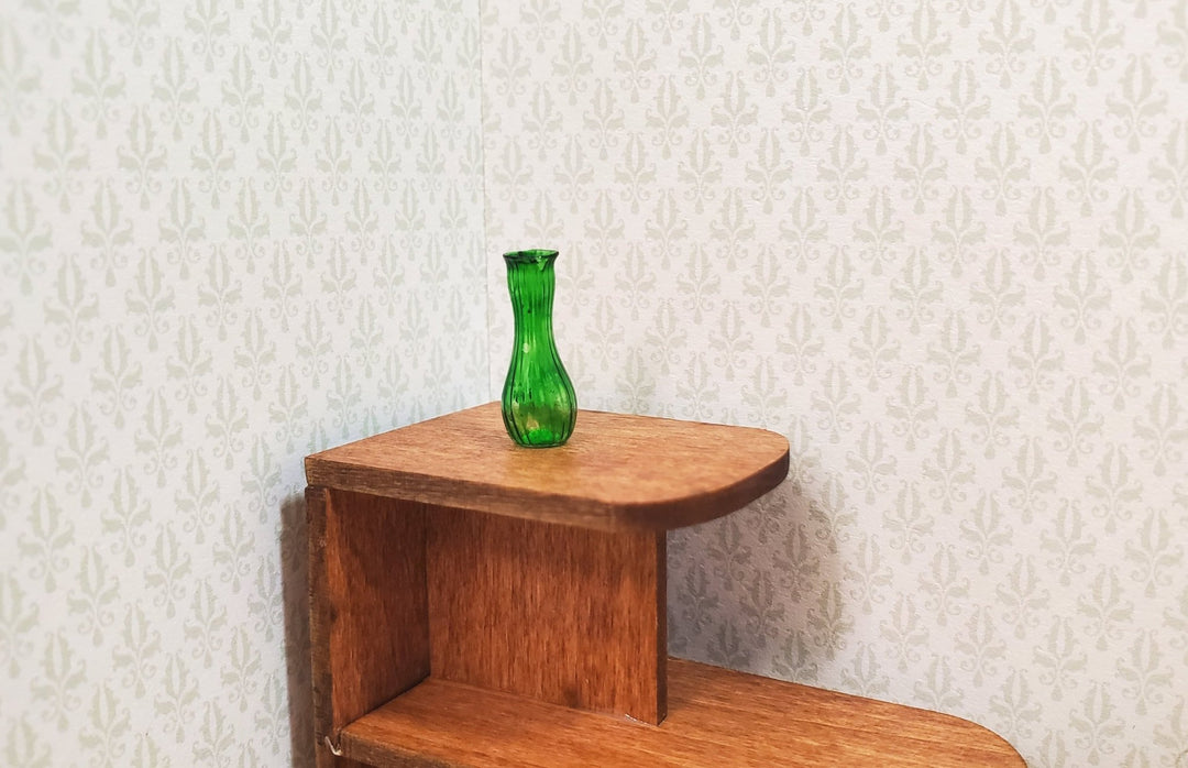 Dollhouse Ridged Green Glass Bud Vase 1:12 Scale Miniature Flowers Decoration - MiniatureCrush