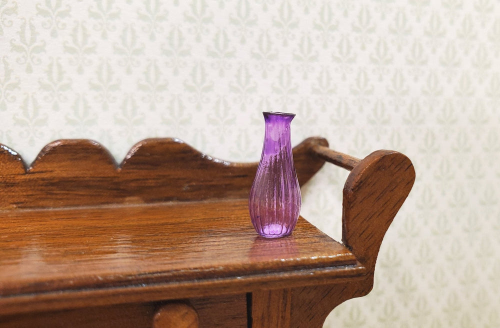 Dollhouse Ridged Purple Glass Bud Vase 1:12 Scale Miniature Flowers Decor - MiniatureCrush