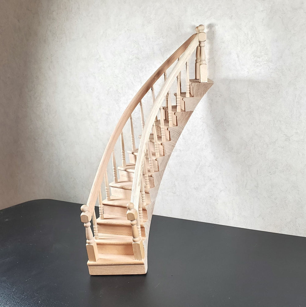 Dollhouse Right Curved Staircase Assembled 1:12 Scale Miniature Stairs Steps - MiniatureCrush