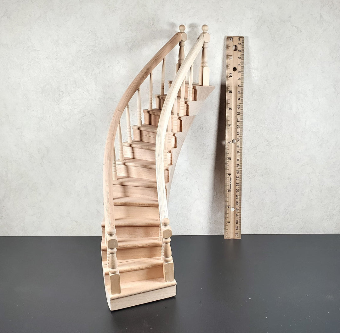Dollhouse Right Curved Staircase Assembled 1:12 Scale Miniature Stairs Steps - MiniatureCrush