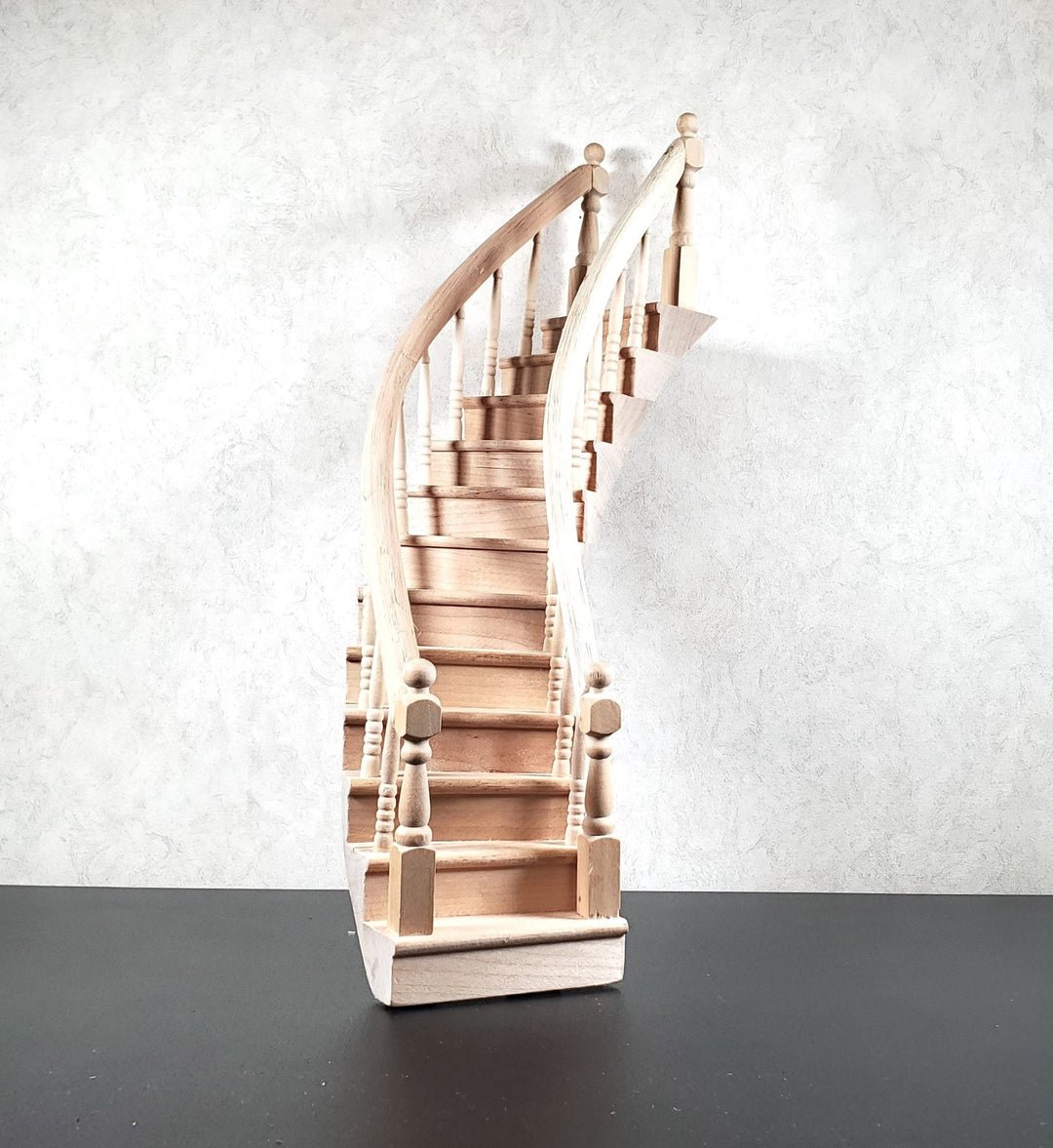 Dollhouse Right Curved Staircase Assembled 1:12 Scale Miniature Stairs Steps - MiniatureCrush