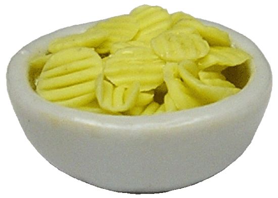Dollhouse Rippled Potato Chips in a White Bowl 1:12 Scale Miniature Food Kitchen - MiniatureCrush