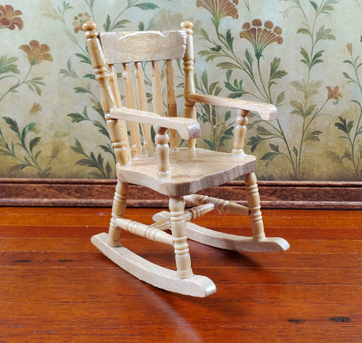 Dollhouse Rocking Chair Light Oak Finish Wood 1:12 Scale Miniature Furniture - Miniature Crush