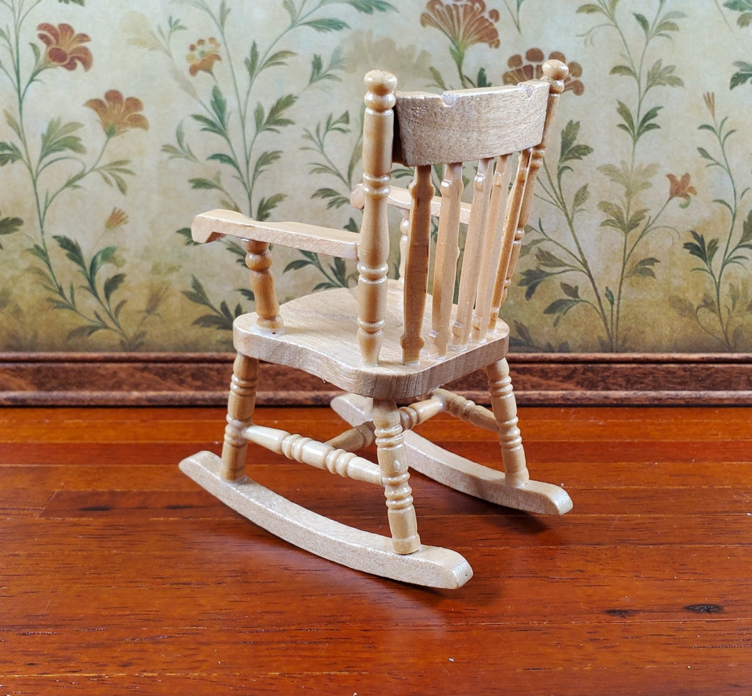 Dollhouse Rocking Chair Light Oak Finish Wood 1:12 Scale Miniature Furniture - Miniature Crush