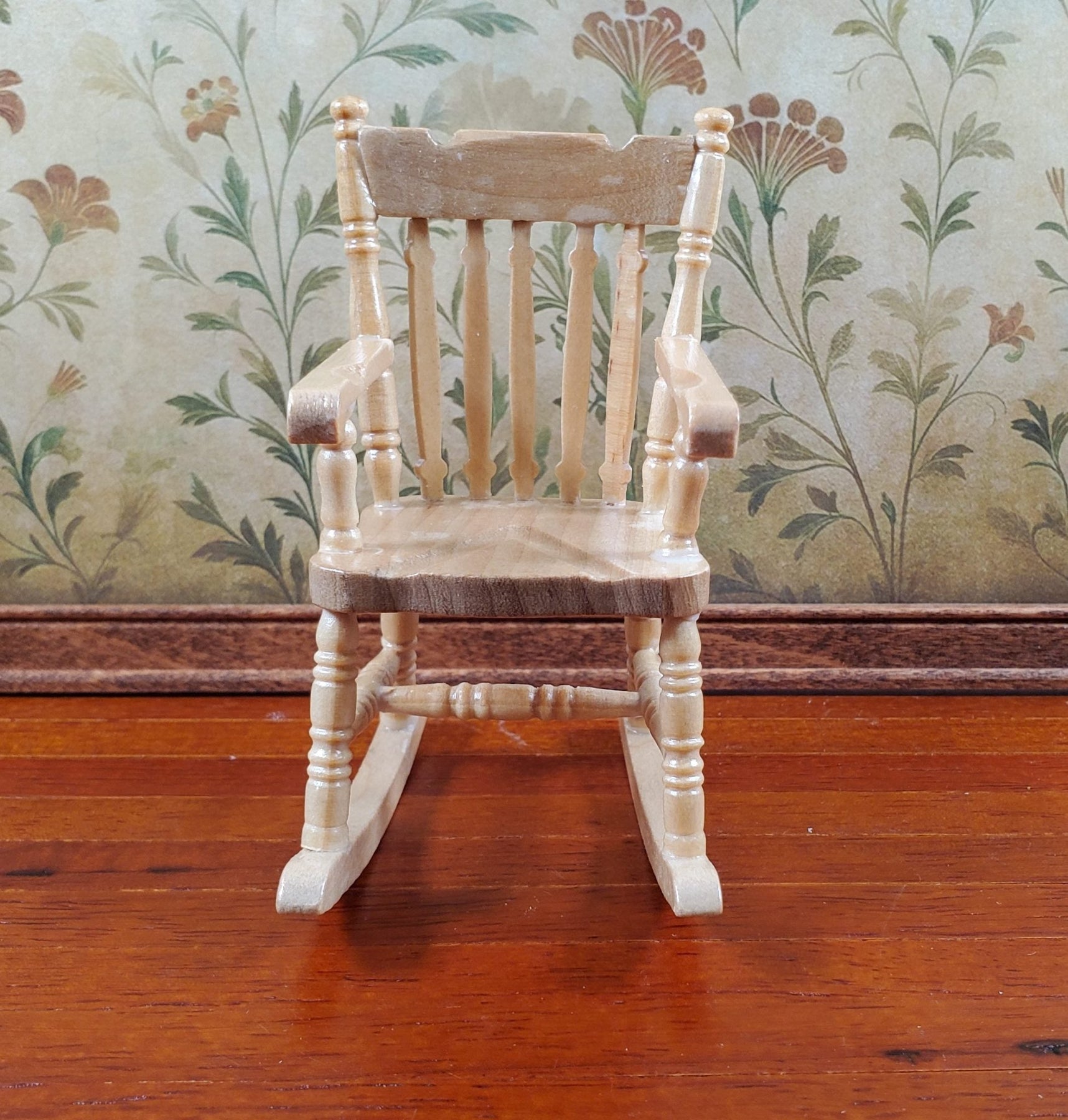 Miniature Rocking Chairs Dollhouse Rocking Chair Light Oak Finish Wood 1:12 Scale Miniature ...