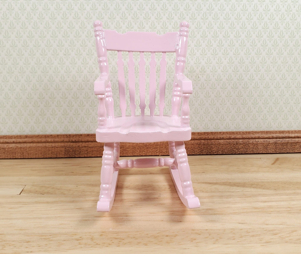 Dollhouse Rocking Chair Pink Wood 1:12 Scale Miniature Furniture Nursery - MiniatureCrush