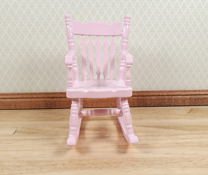 Dollhouse Rocking Chair Pink Wood 1:12 Scale Miniature Furniture Nursery - MiniatureCrush