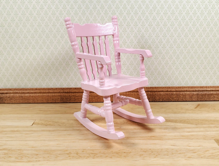 Dollhouse Rocking Chair Pink Wood 1:12 Scale Miniature Furniture Nursery - MiniatureCrush