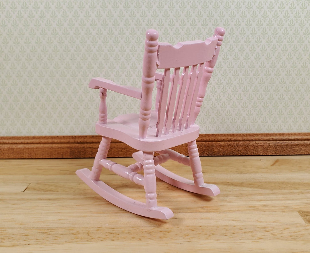 Dollhouse Rocking Chair Pink Wood 1:12 Scale Miniature Furniture Nursery - MiniatureCrush
