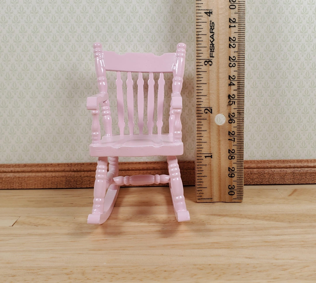 Dollhouse Rocking Chair Pink Wood 1:12 Scale Miniature Furniture Nursery - MiniatureCrush