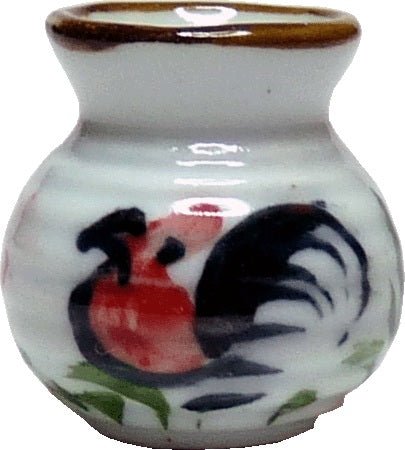 Dollhouse Rooster Design Ceramic Vase or Jar White 1:12 Scale Miniature - MiniatureCrush