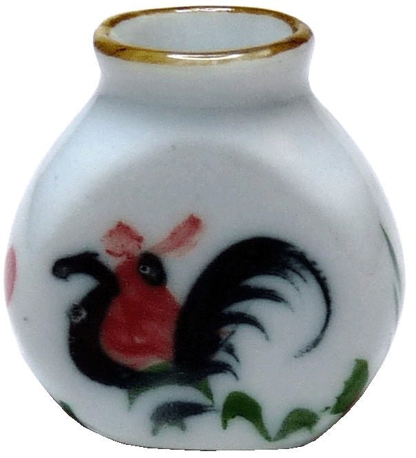 Dollhouse Rooster Design Flat Ceramic Vase White 1:12 Scale Miniature - MiniatureCrush