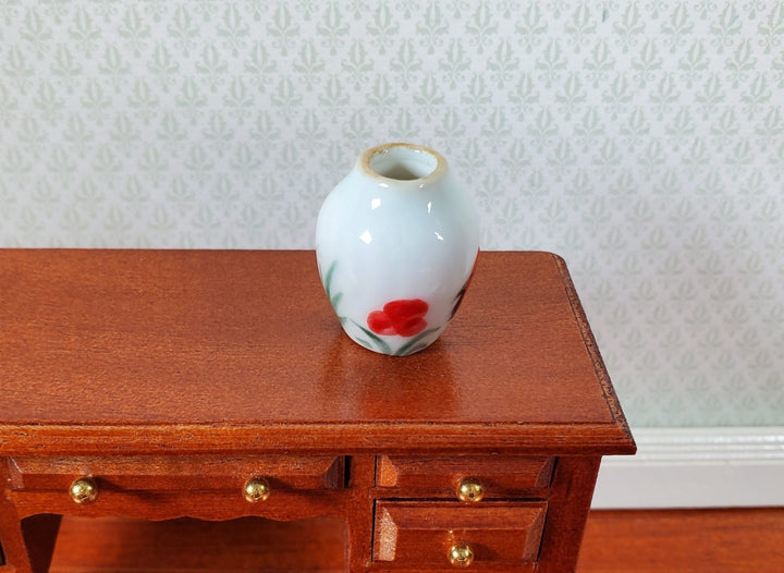 Dollhouse Rooster Design White Ceramic Vase 1:12 Scale Miniature - MiniatureCrush