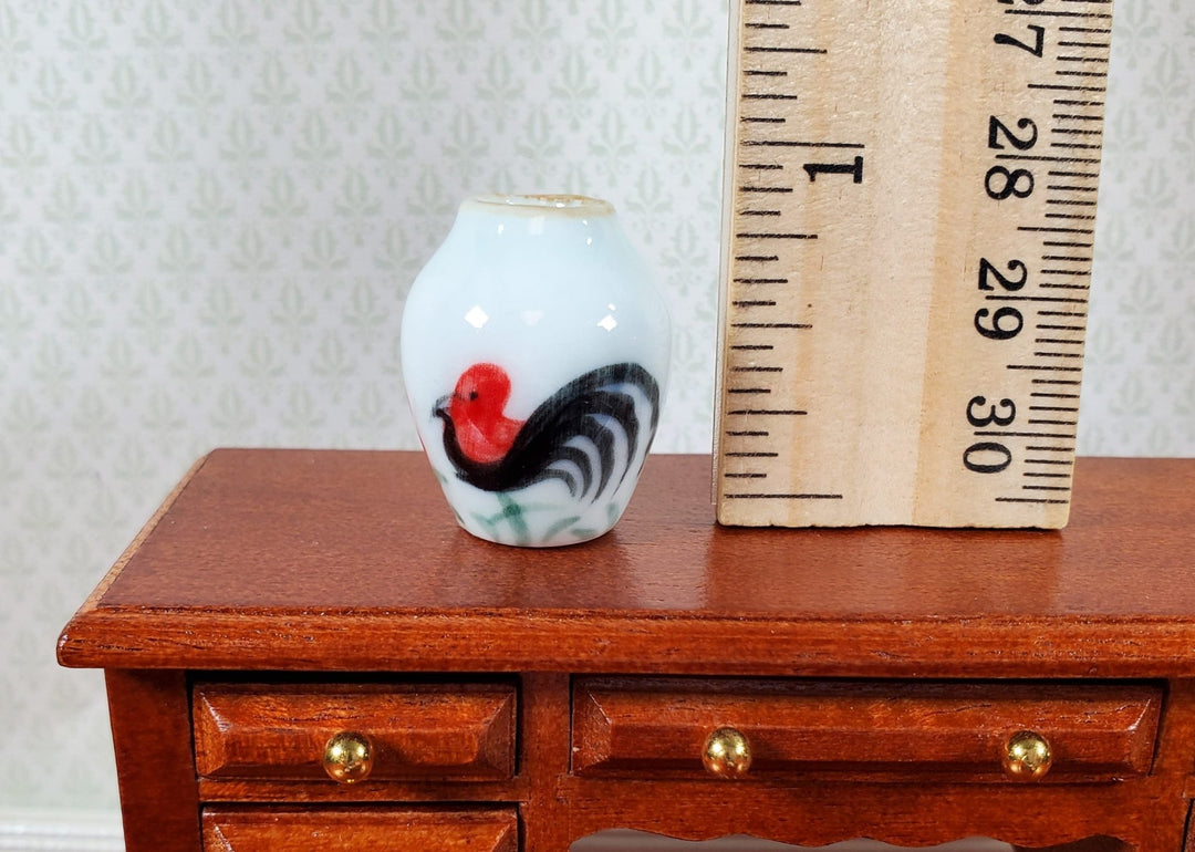 Dollhouse Rooster Design White Ceramic Vase 1:12 Scale Miniature - MiniatureCrush