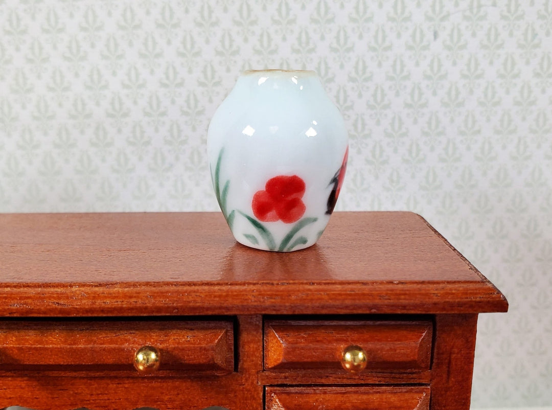 Dollhouse Rooster Design White Ceramic Vase 1:12 Scale Miniature - MiniatureCrush