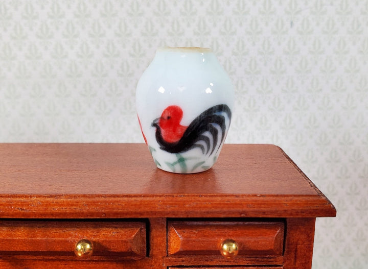 Dollhouse Rooster Design White Ceramic Vase 1:12 Scale Miniature - MiniatureCrush