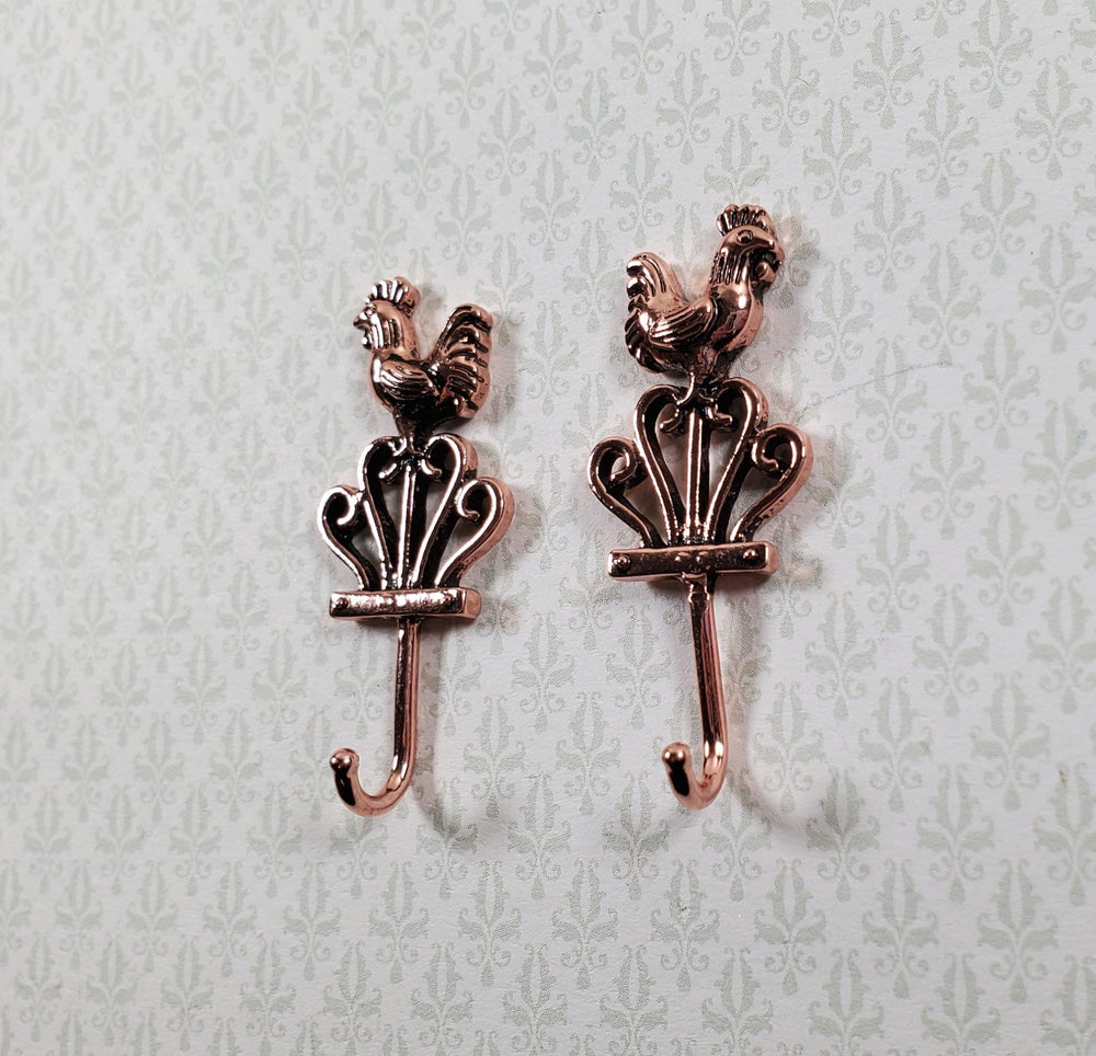 Dollhouse Rooster Wall Hooks Hangers for Towels 1:12 Scale Miniature Metal - MiniatureCrush